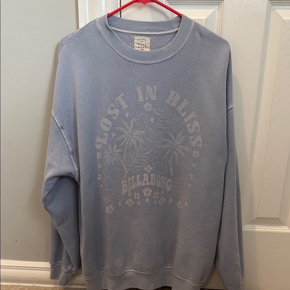 Billabong Blue Crewneck Sweater with Faded Graphic- oversized